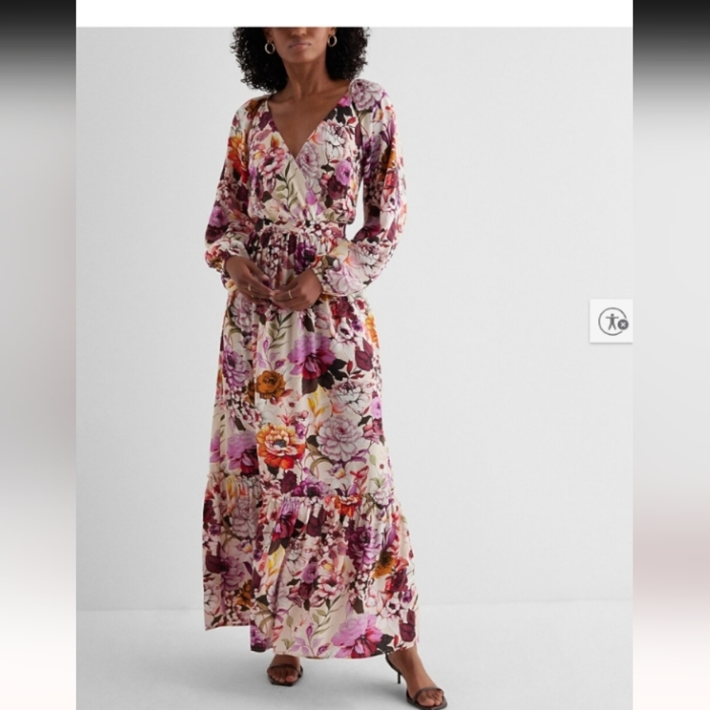 Express Vibrant Floral Maxi Dress Pink and Purple ruffle hem‎ Boho Festival